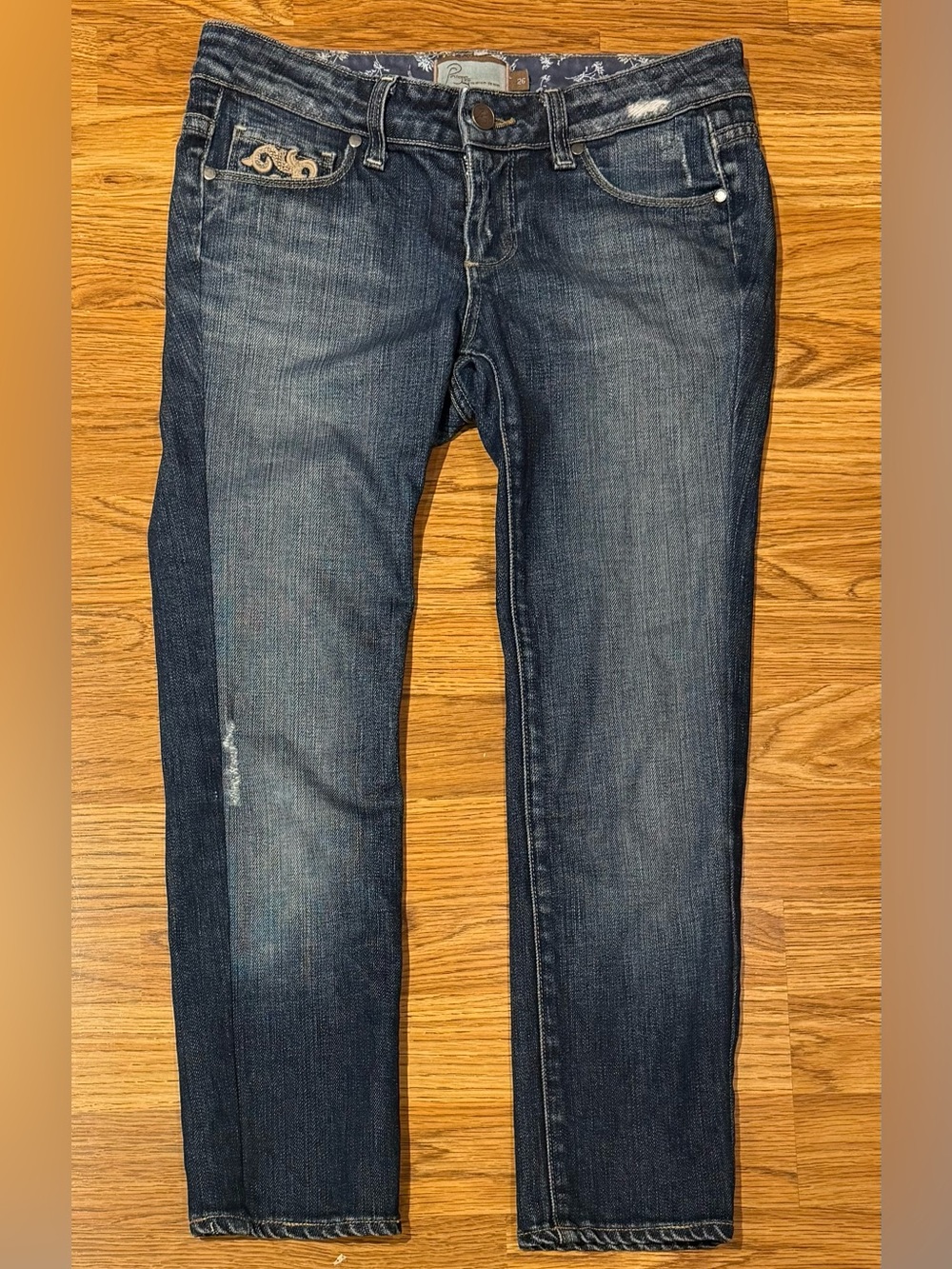 Paige Premium Hollywood Hills Crop Jeans Embroidered Flowers Size 26